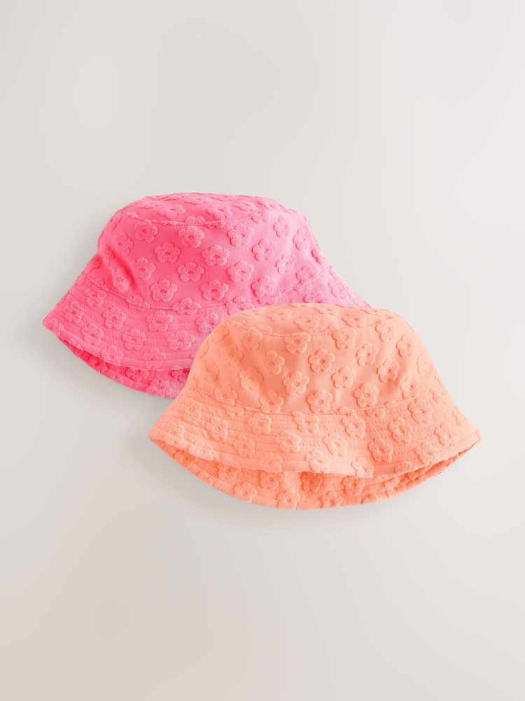 Pink/Orange Fluro Towelling Baby Bucket Hat 2 Pack (0mths-2yrs) - Image 1 of 5