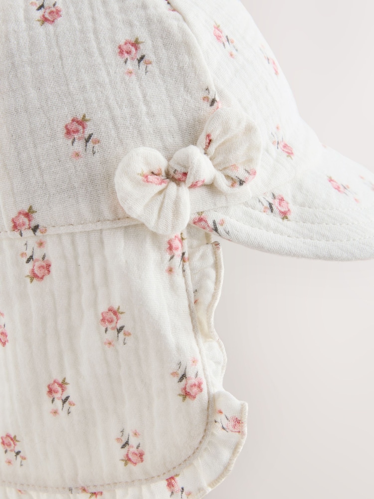 White Floral Woven - Pălărie model legionar Bebeluși (0mths-2yrs) - Imaginea 2 din 3