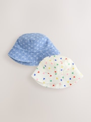 White/Blue Baby Bucket Hats 2 Pack (0mths-2yrs) - Image 1 of 5