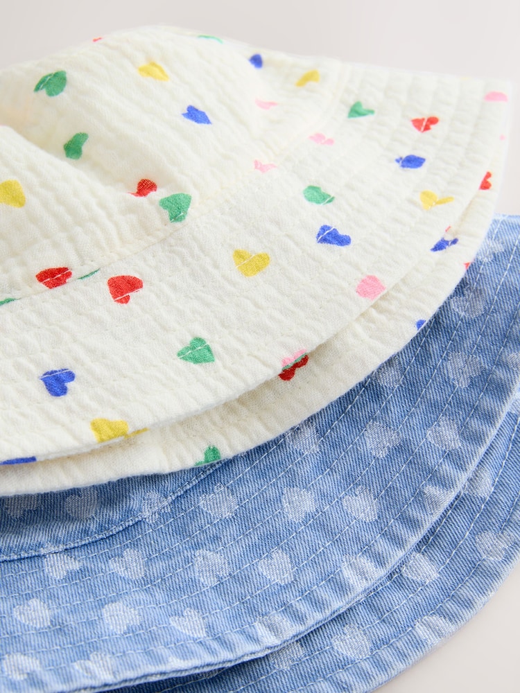 White/Blue Baby Bucket Hats 2 Pack (0mths-2yrs) - Image 5 of 5 White/Blue Baby Bucket Hats 2 Pack (0mths-2yrs) - Image 5 of 5