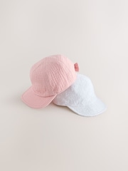 Pink/White Broderie Bow Back Baby Hats 2 Pack (0mths-2yrs) - Image 1 of 3