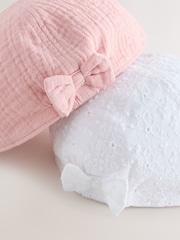 Pink/White Broderie Bow Back Baby Hats 2 Pack (0mths-2yrs) - Image 2 of 3