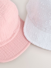 Pink/White Broderie Bow Back Baby Hats 2 Pack (0mths-2yrs) - Image 3 of 3