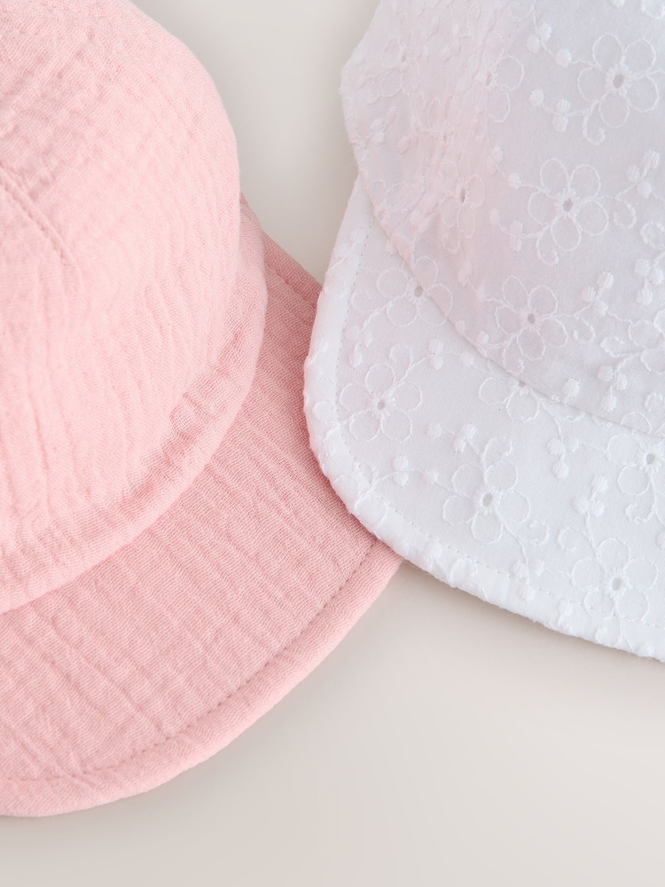 Pink/White Broderie Bow Back Baby Hats 2 Pack (0mths-2yrs) - Image 3 of 3 Pink/White Broderie Bow Back Baby Hats 2 Pack (0mths-2yrs) - Image 3 of 3