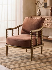 Soft Twill Rust Brown Collection Luxe Harlyn Wooden Accent Chair - Image 1 of 10