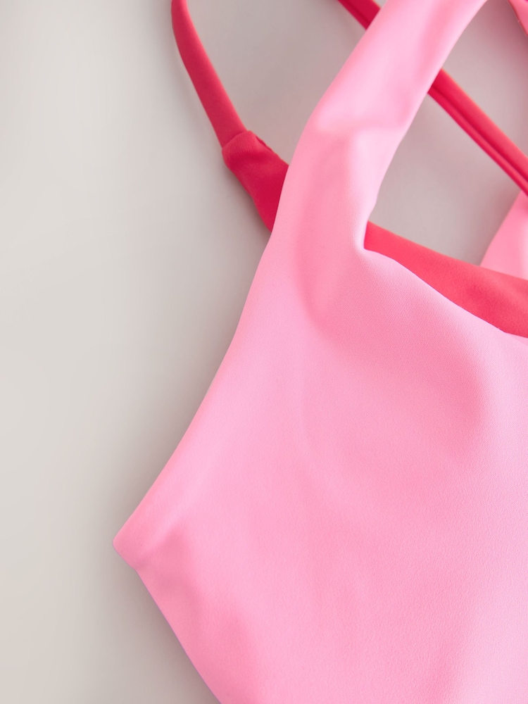 Pink Active Power Double Layer Cross Back Sports Bra - Image 2 of 3 Pink Active Power Double Layer Cross Back Sports Bra - Image 2 of 3