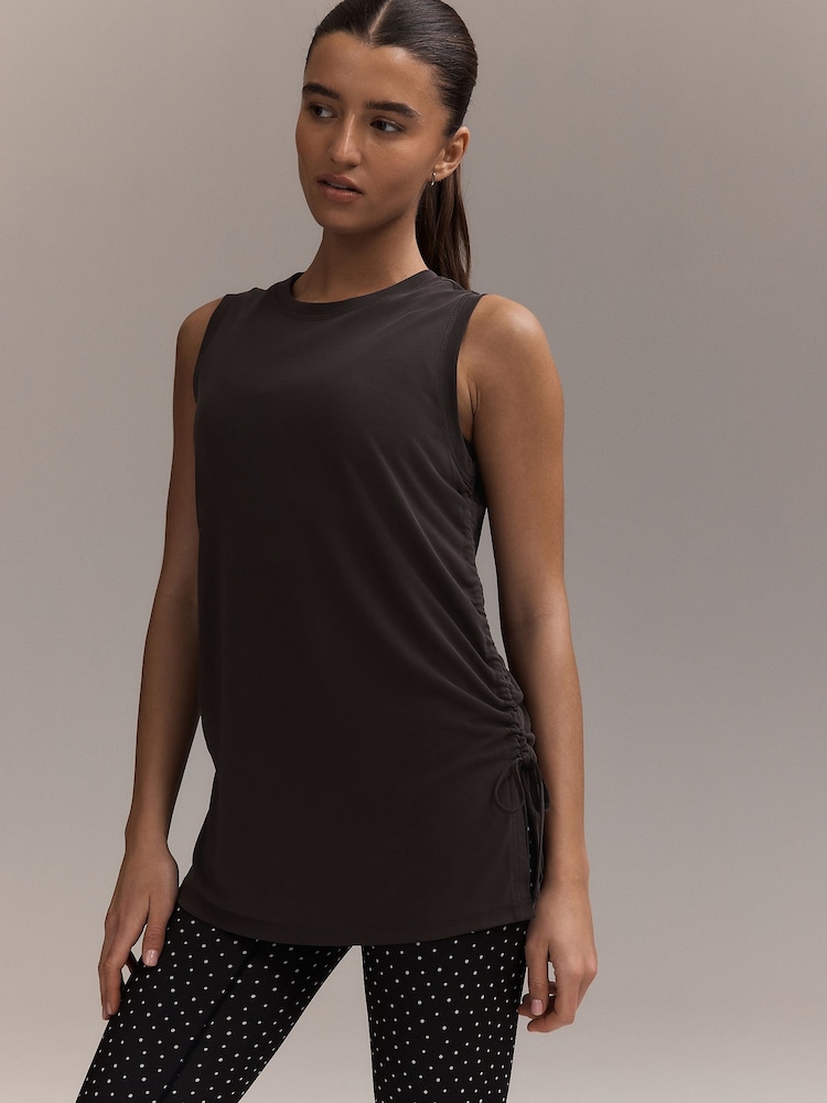 Chocolate Brown Active Lightweight Modal Ruched Side Tank Vest - Image 1 of 7