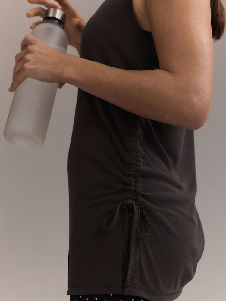 Chocolate Brown Active Lightweight Modal Ruched Side Tank Vest - Image 2 of 7