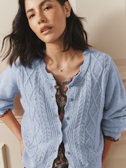 Синий - Ажурный кардиган на пуговицах с фигурной отделкой и добавлением шерсти Laura Ashley - Изображение 7 12