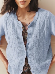 Синий - Ажурный кардиган на пуговицах с фигурной отделкой и добавлением шерсти Laura Ashley - Изображение 8 12