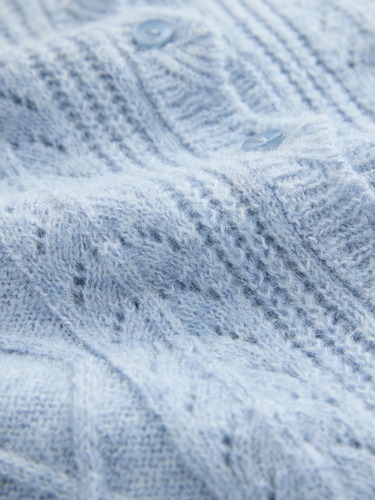 Laura Ashley Blue Pointelle Button Through Scallop Cardigan With A Touch Of Wool - Image 9 of 9