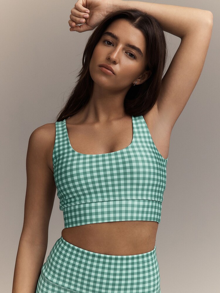Green Gingham Active Power Scoop Back Sports Bra - Image 1 of 4