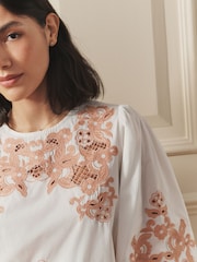 Laura Ashley White/Pink Embroidered Blouse - Image 3 of 5