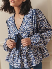 Laura Ashley Navy Beeton Sailor Collar Blouse - Image 7 of 10