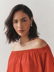 Laura Ashley Red Off The Shoulder Cotton Long Sleeve Blouse - Image 5 of 8