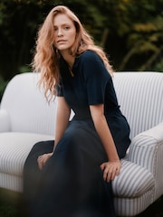 Laura Ashley Navy 2 in 1 Knitted Collared Polo Dress with Cotton Skirt - Image 2 of 10