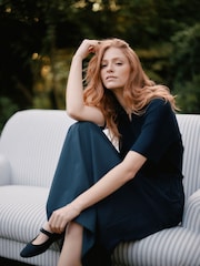 Laura Ashley Navy 2 in 1 Knitted Collared Polo Dress with Cotton Skirt - Image 3 of 10