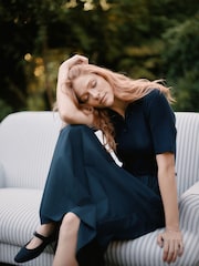 Laura Ashley Navy 2 in 1 Knitted Collared Polo Dress with Cotton Skirt - Image 4 of 10