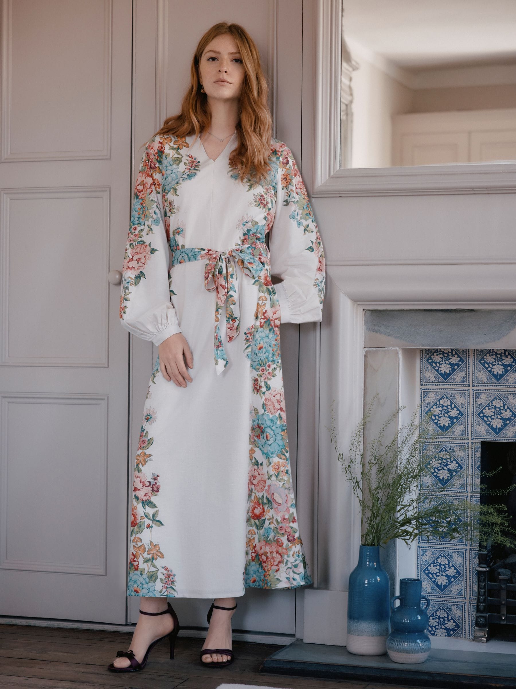 Buy Laura Ashley Cream Lavington Print V-Neck Belted Floral Maxi