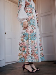 Laura Ashley Cream Lavington Print V-Neck Belted Floral Maxi Dress - Image 6 of 7