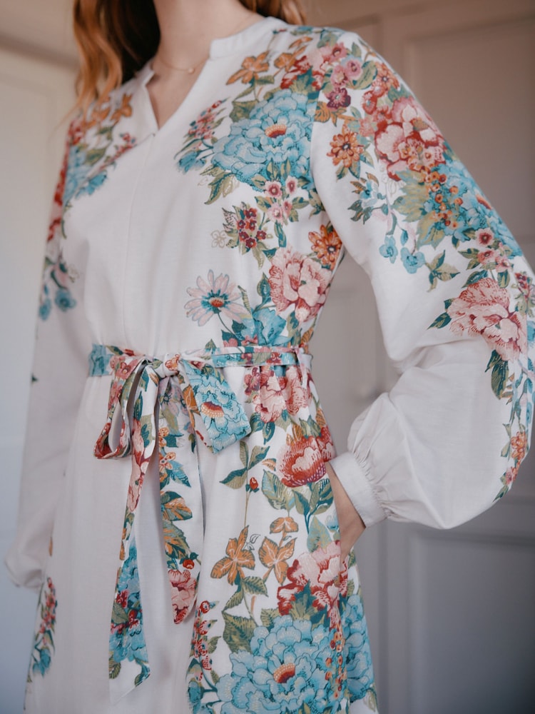 Laura Ashley Cream Lavington Print V-Neck Belted Floral Maxi Dress - Image 7 of 7