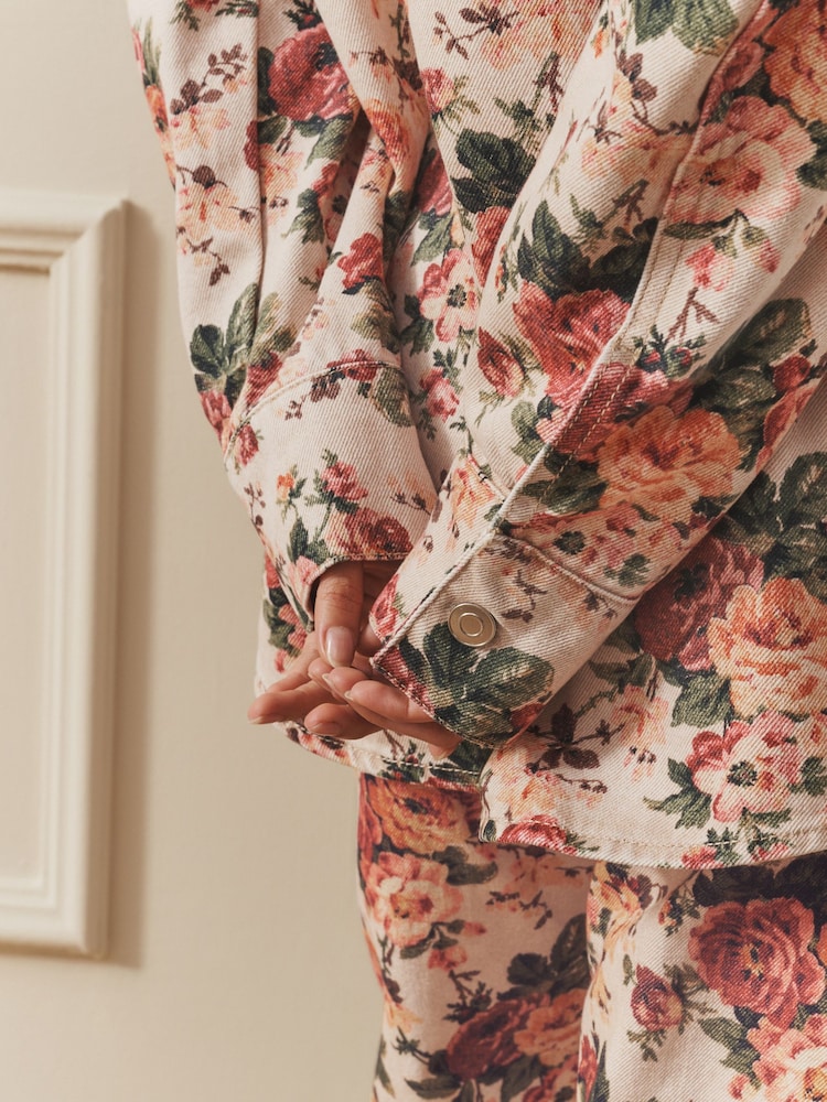 Laura Ashley Cream All Over Ellenborough Floral Printed Denim Shacket - Image 9 of 9