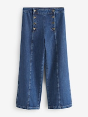 Laura Ashley Blue Denim Button Front Detail Wide Leg Jeans with Front Seams - Image 5 of 7