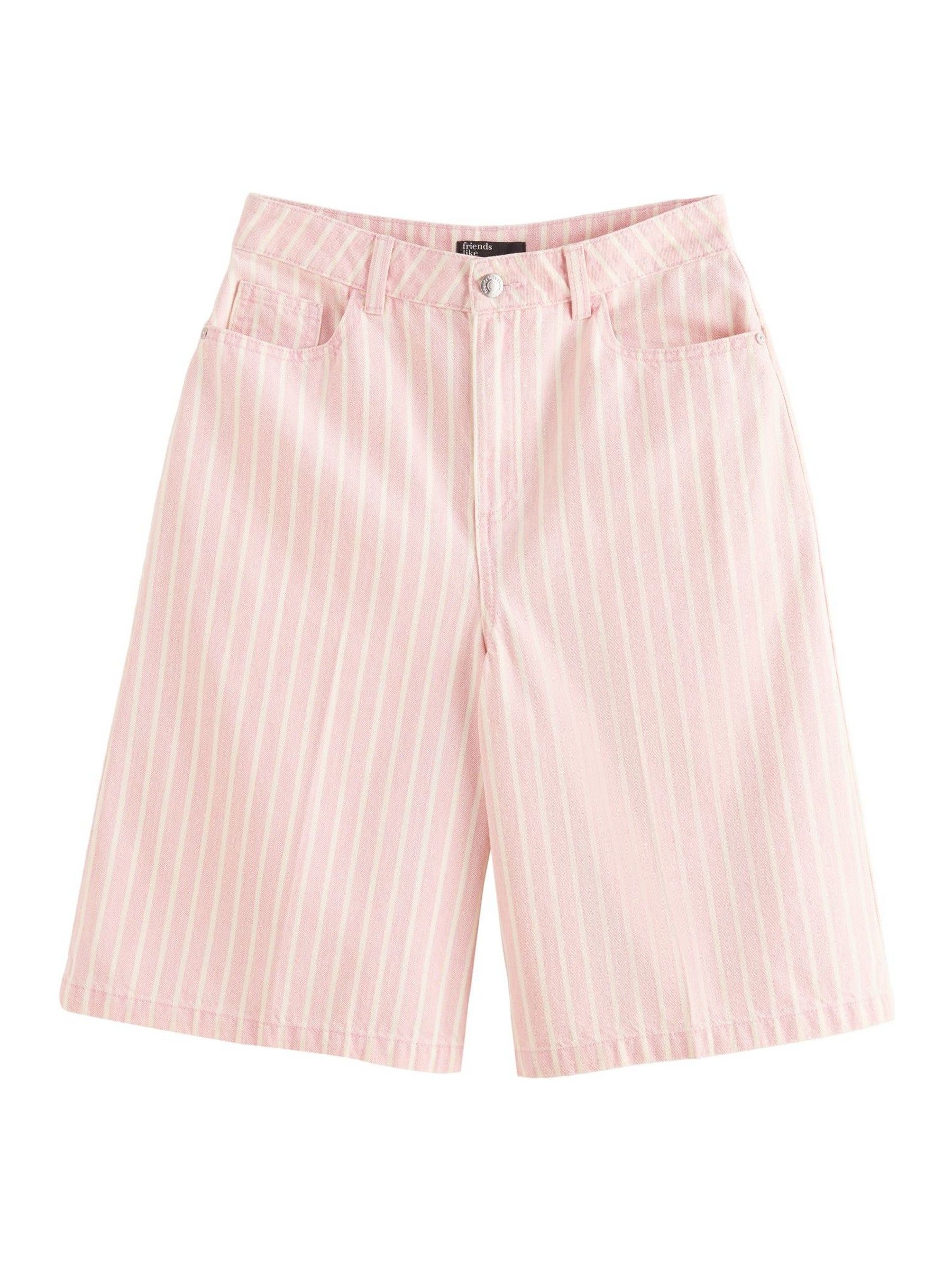 Buy Friends Like These Pink Stripe Denim Bermuda Jorts Shorts from