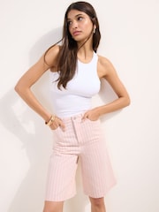 Friends Like These Pink Stripe Denim Bermuda Shorts - Image 1 of 4