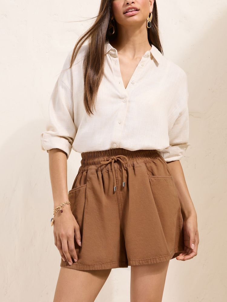 Friends Like These Rust Brown Utility Shirred Tie Waist Short - Image 1 of 6