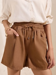 Friends Like These Rust Brown Utility Shirred Tie Waist Short - Image 2 of 6