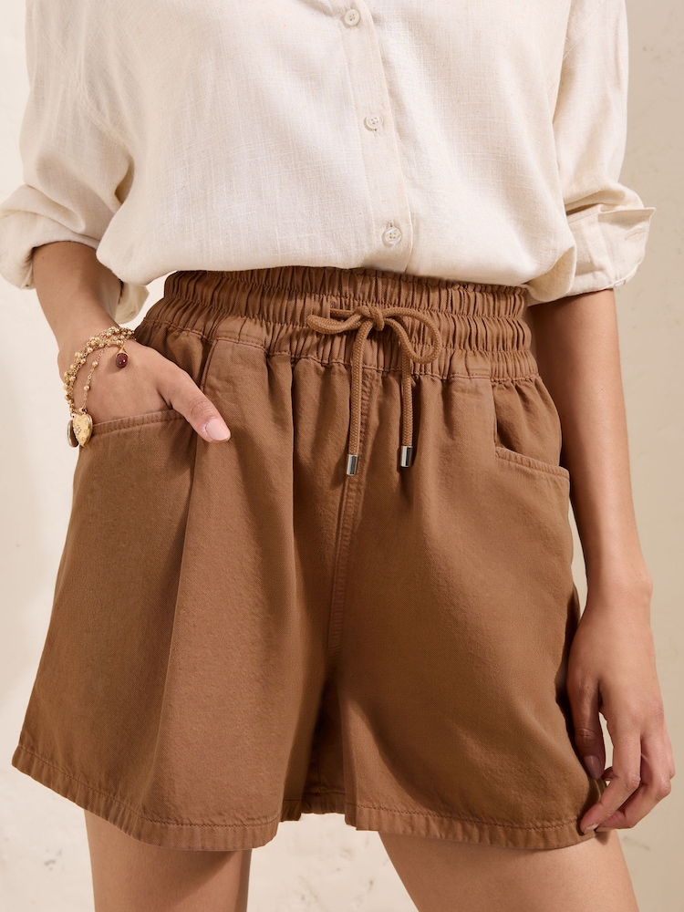 Friends Like These Rust Brown Utility Shirred Tie Waist Short - Image 2 of 6
