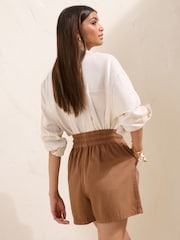 Friends Like These Rust Brown Utility Shirred Tie Waist Short - Image 4 of 6