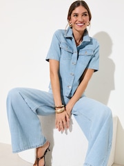 Friends Like These Cropped Denim Button Up Shirt - Պատկեր 1 4-ից