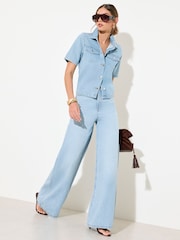 Friends Like These Cropped Denim Button Up Shirt - Պատկեր 3 4-ից