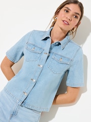Friends Like These Cropped Denim Button Up Shirt - Պատկեր 4 4-ից