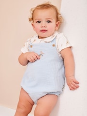 JoJo Maman Bébé Blue Peter Rabbit™ Cheesecloth Dungaree & Body Set - Image 1 of 1