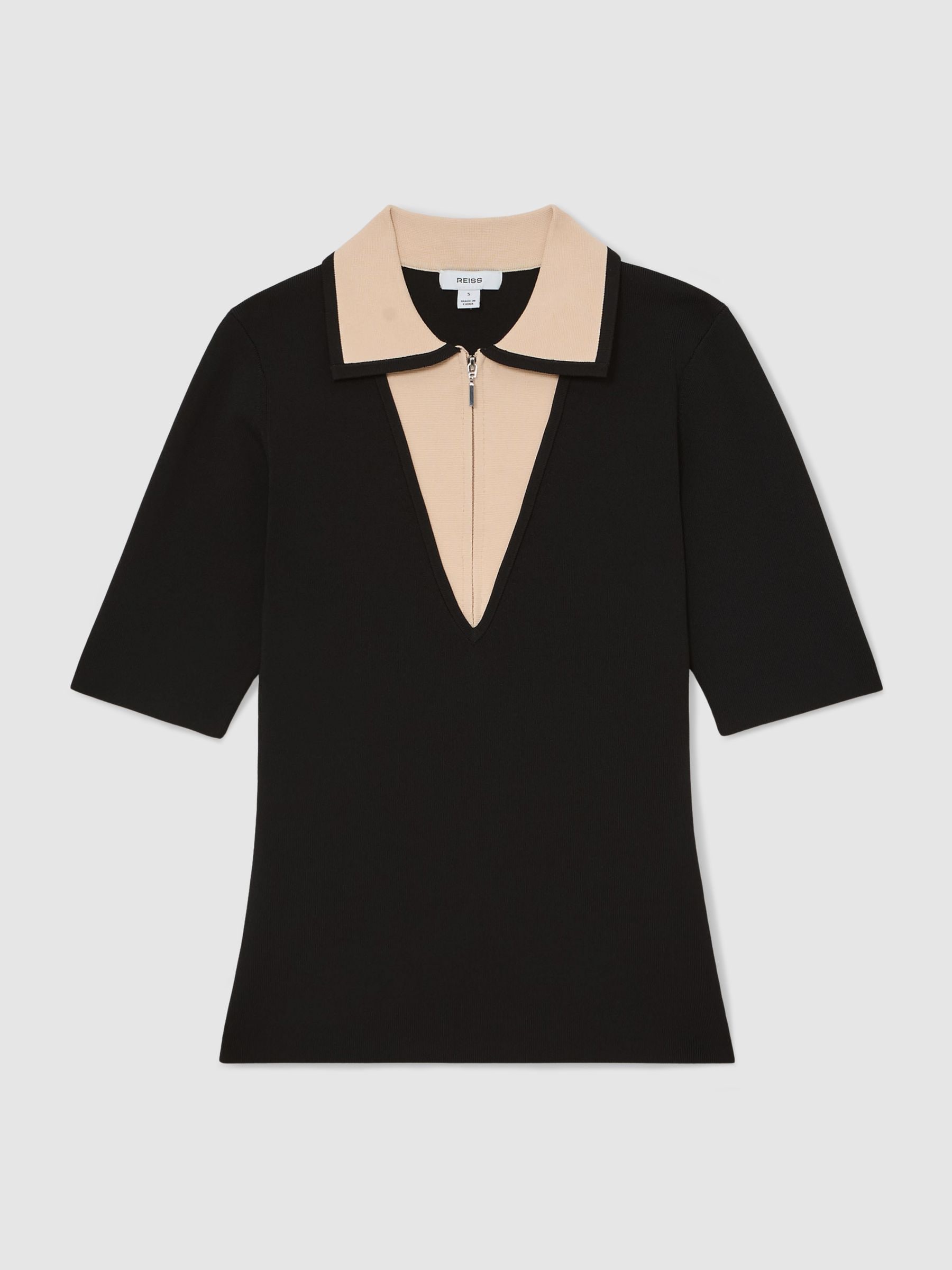 Buy Reiss Black/Ivory Stella Contrast-Collar Half-Zip Knitted Top