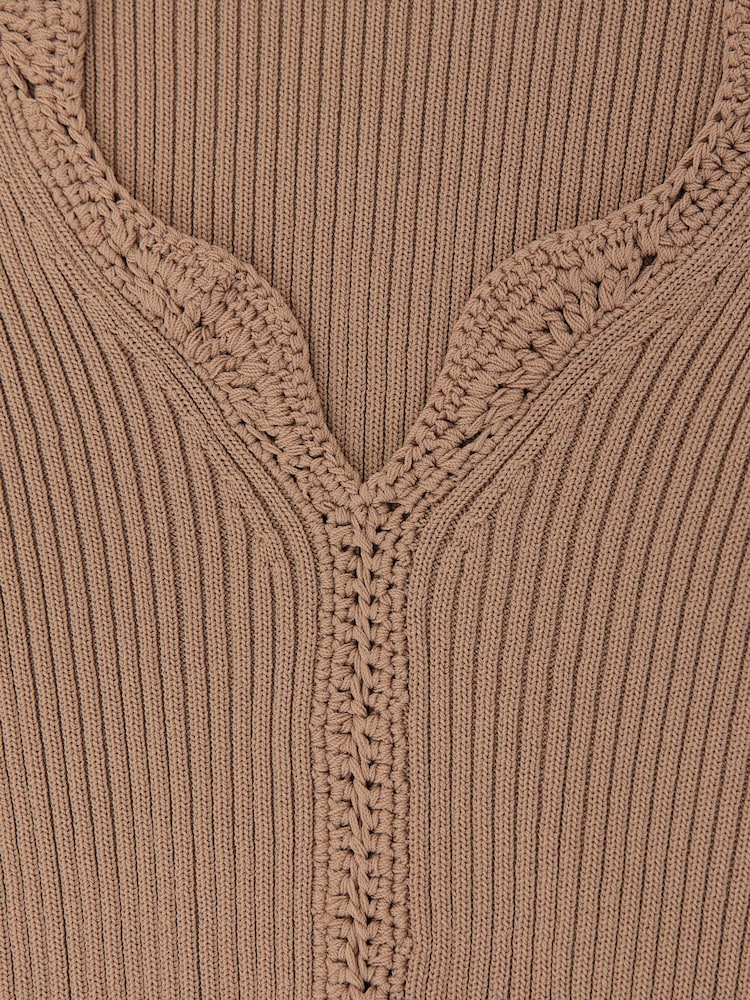 Reiss Taupe Neutral Lara Crochet Stitch Top - Image 6 of 6 Reiss Taupe Neutral Lara Crochet Stitch Top - Image 6 of 6