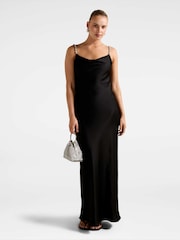 Forever New Black Presley Diamante Strap Satin Maxi Dress - Image 1 of 4
