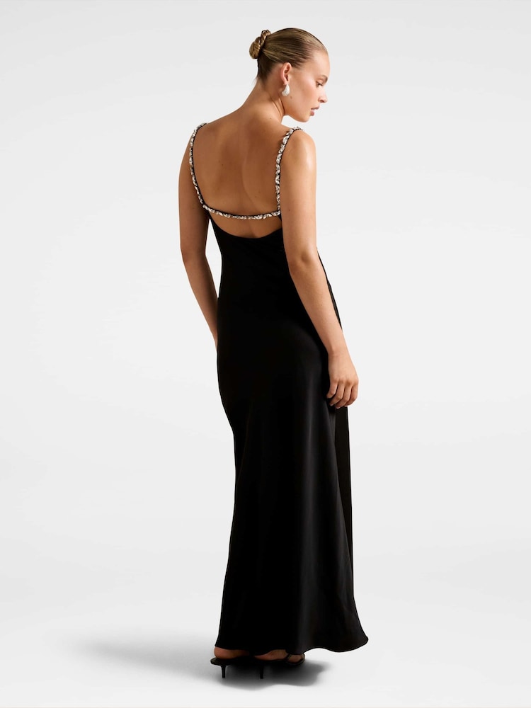 Forever New Black Presley Diamante Strap Satin Maxi Dress - Image 2 of 4