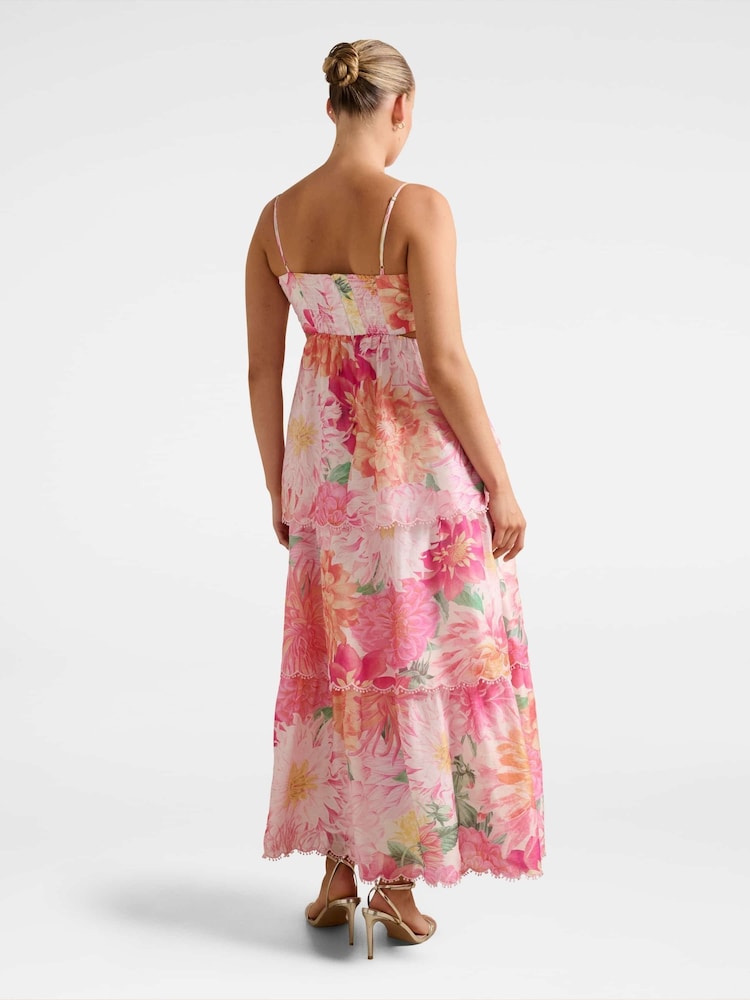 Forever New Pink Shauna Tiered Midi Contains Linen Dress - Image 2 of 4 Forever New Pink Shauna Tiered Midi Contains Linen Dress - Image 2 of 4