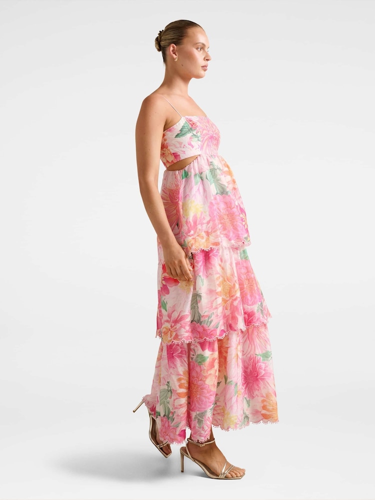 Forever New Pink Shauna Tiered Midi Contains Linen Dress - Image 4 of 4 Forever New Pink Shauna Tiered Midi Contains Linen Dress - Image 4 of 4