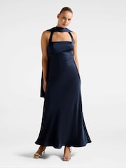 Forever New Blue April Open Back Satin Maxi Dress - Image 1 of 4
