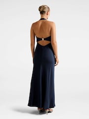 Forever New Blue April Open Back Satin Maxi Dress - Image 2 of 4