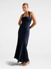 Forever New Blue April Open Back Satin Maxi Dress - Image 3 of 4