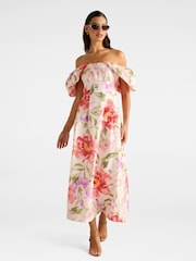 Vestido midi Janie ombro a ombro com linho Forever New - Imagem 1 de 5