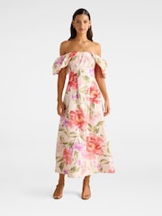 Vestido midi Janie ombro a ombro com linho Forever New - Imagem 4 de 5