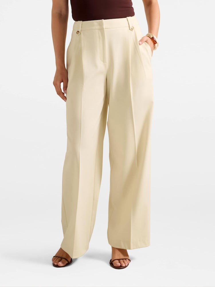 Forever New Cream Gigi Button Tab Wide Leg Trousers - Image 1 of 5