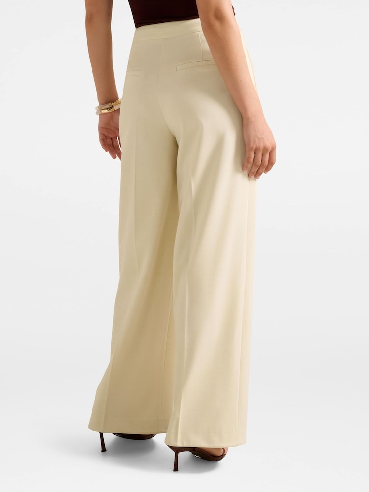 Forever New Cream Gigi Button Tab Wide Leg Trousers - Image 2 of 5